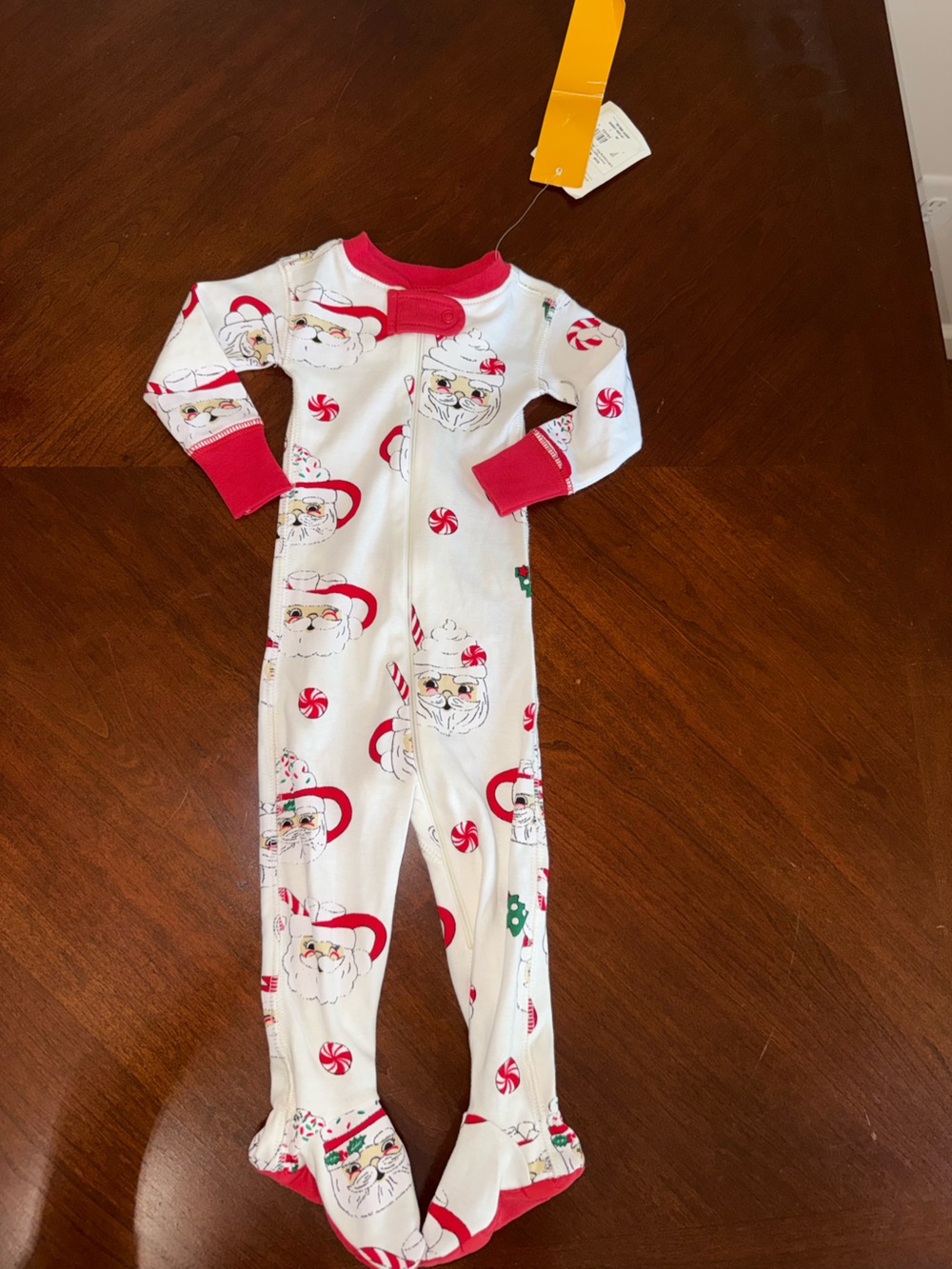 Kids White Santa Print One-Piece Pajamas with Red Trim